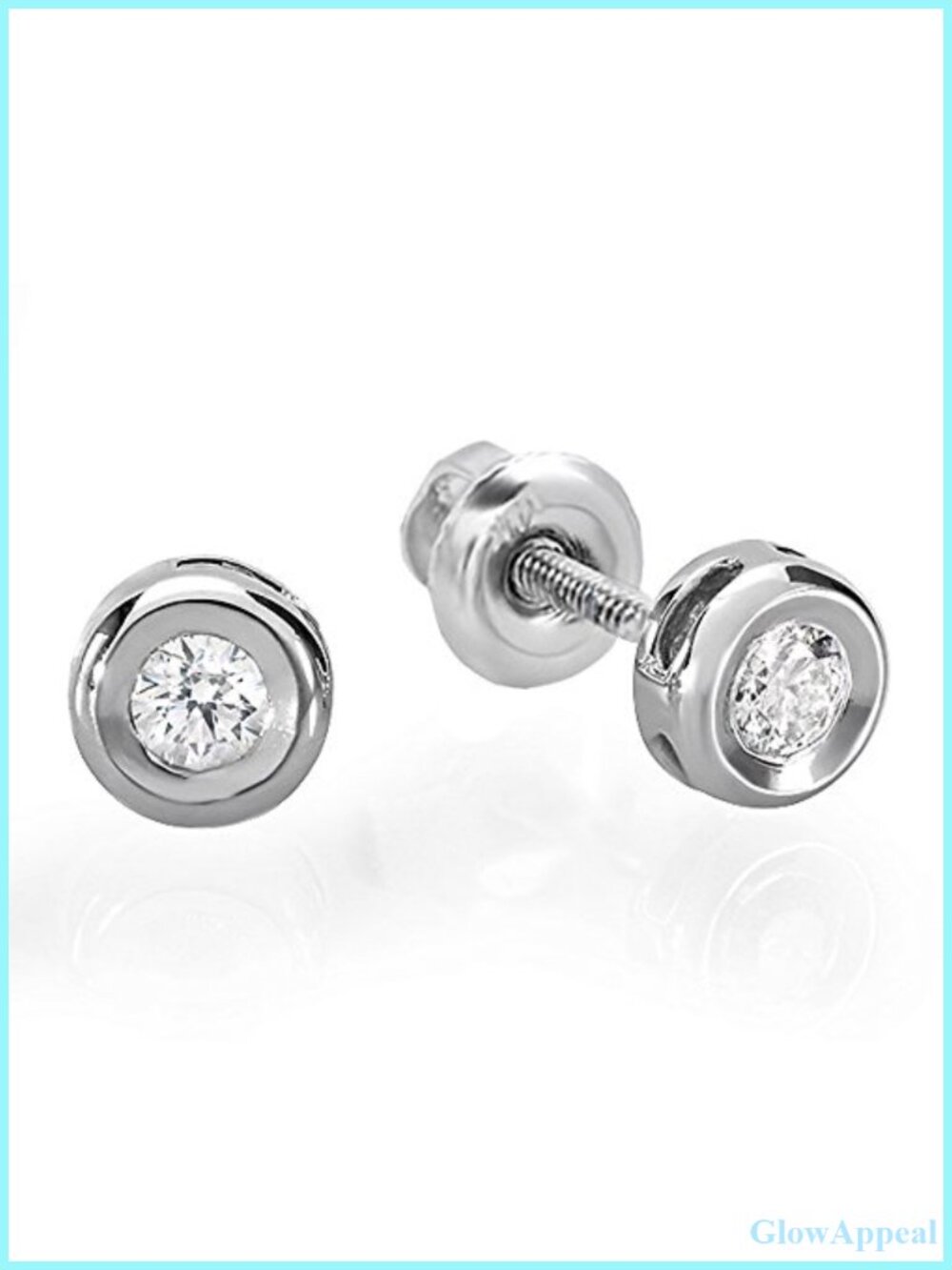 14K White Gold Diamond Bezel Stud Earrings 0.15 Cttw Screw Back
